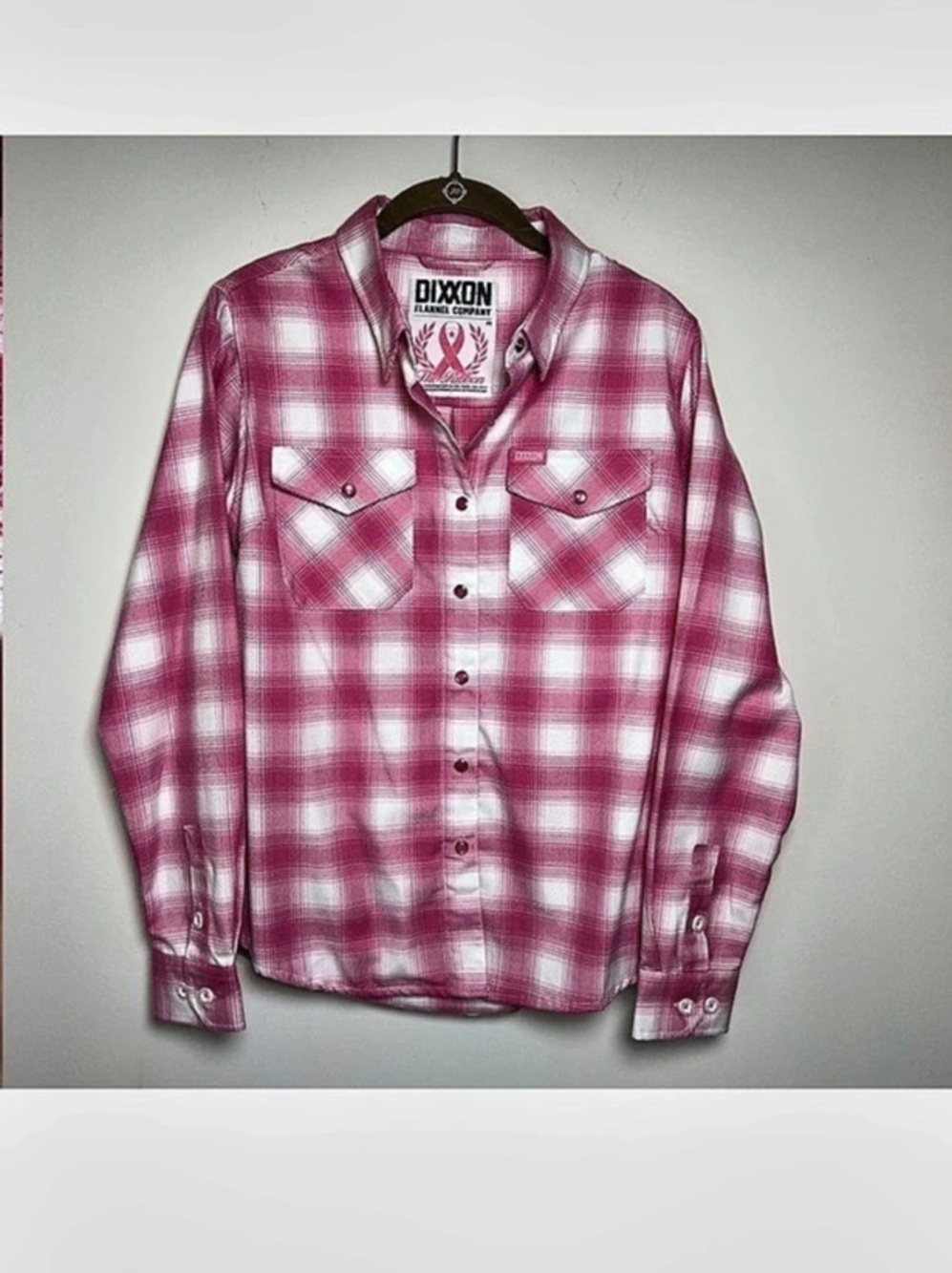 Dixxon The Ribbon Flannel Breast Cancer Women's Snap Button Shirt Pink Size M